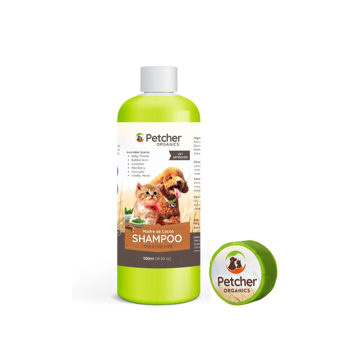 Petcher Madre de Cacao 1 Gallon 1 Liter 500ml Tick and Flea Pet Shampoo