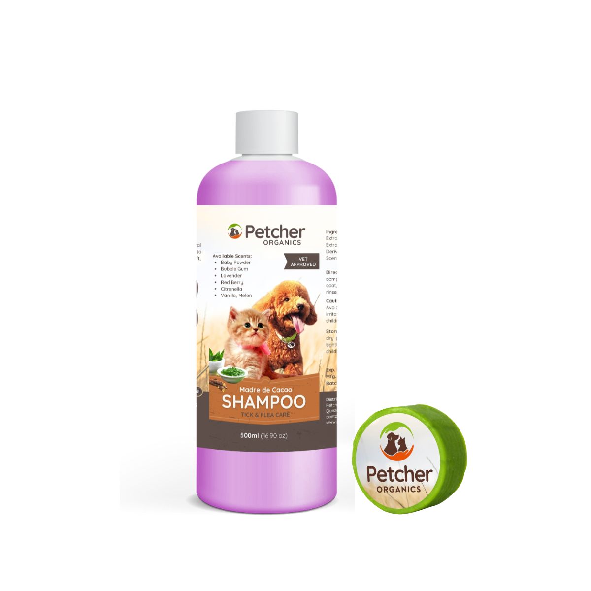 Petcher Madre de Cacao 1 Gallon 1 Liter 500ml Tick and Flea Pet Shampoo