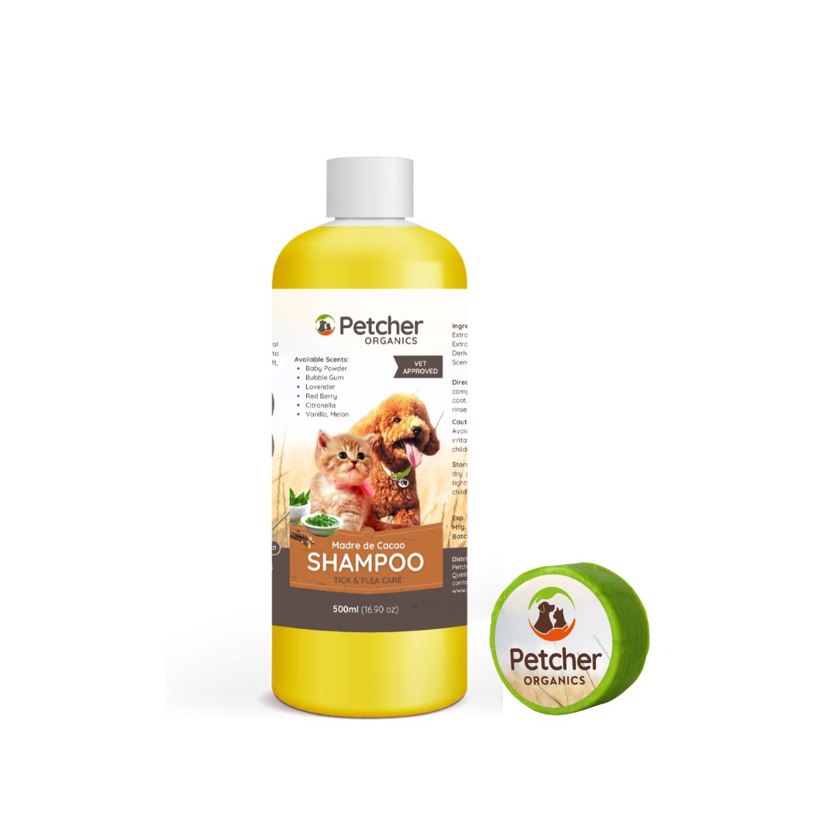Petcher Madre de Cacao 1 Gallon 1 Liter 500ml Tick and Flea Pet Shampoo