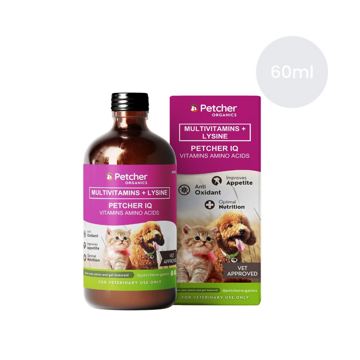 Petcher IQ Multivitamins Plus Lysine Syrup for Dogs and Cats