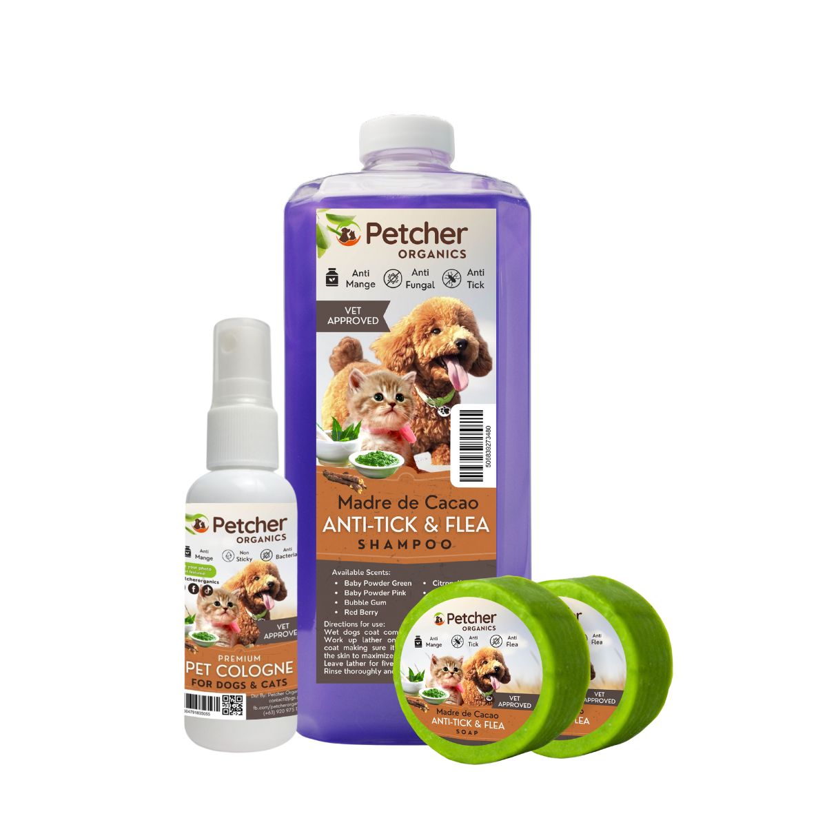 Petcher Madre De Cacao Pet Fresh 3 in 1 Bundle Pack Tick and Flea Care