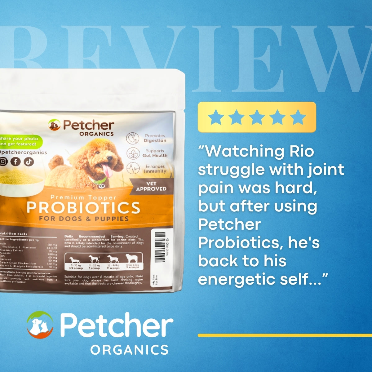 Petcher Probiotic Powder 30g Meal Topper for Dogs