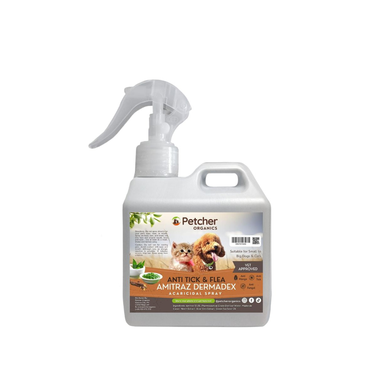 Petcher Amitraz Acaricidal Tick and Flea Spray 500ml for Dogs and Cats