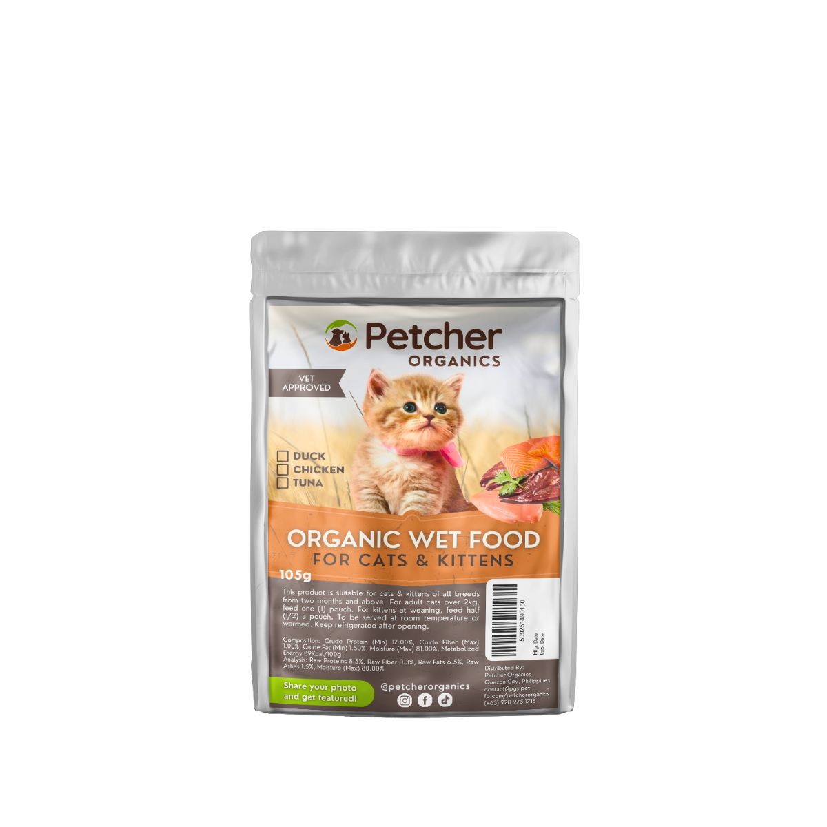 Petcher Wet Food Pouch for Cats and Kittens