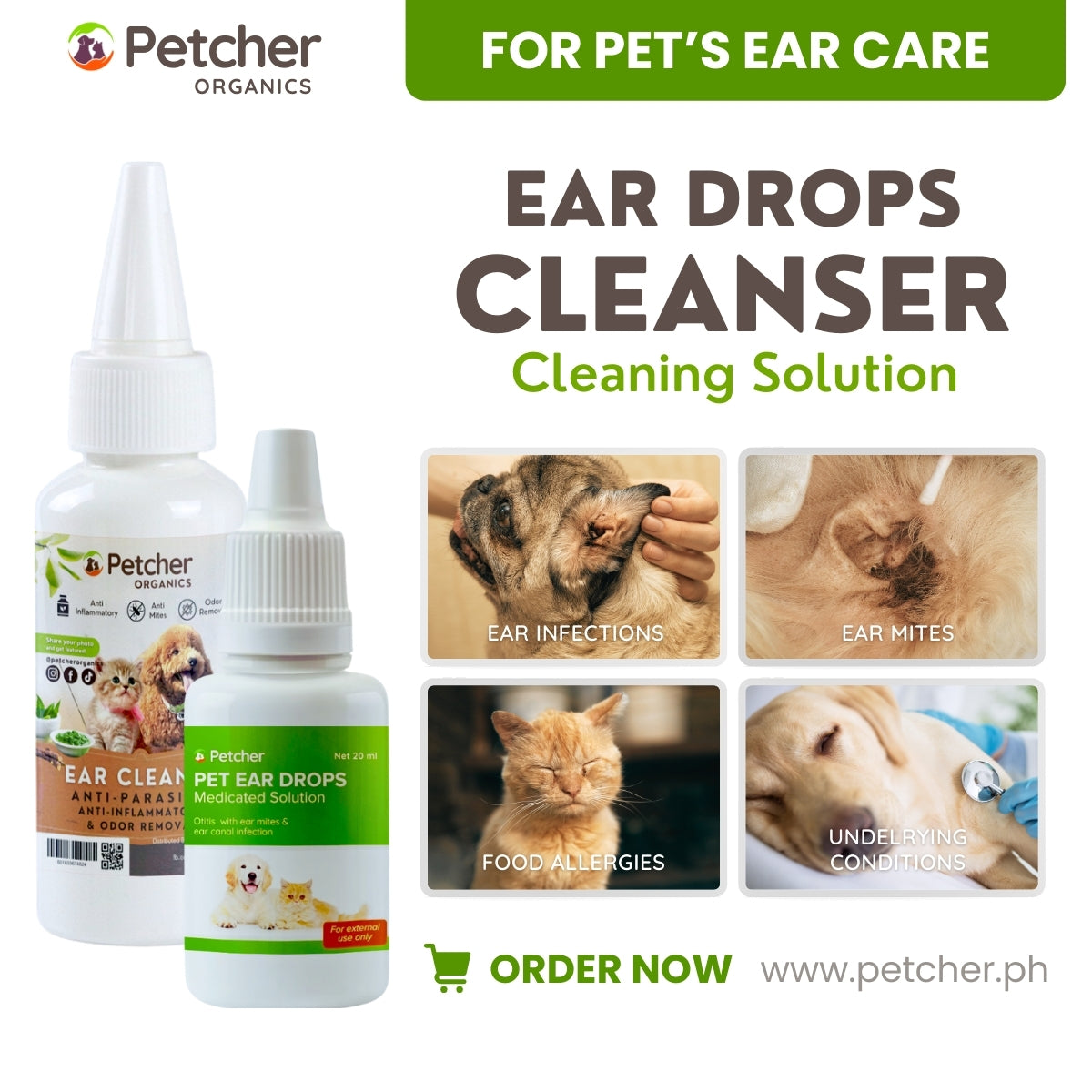 Petcher Ear Cleanser 60ml for Dogs and Cats