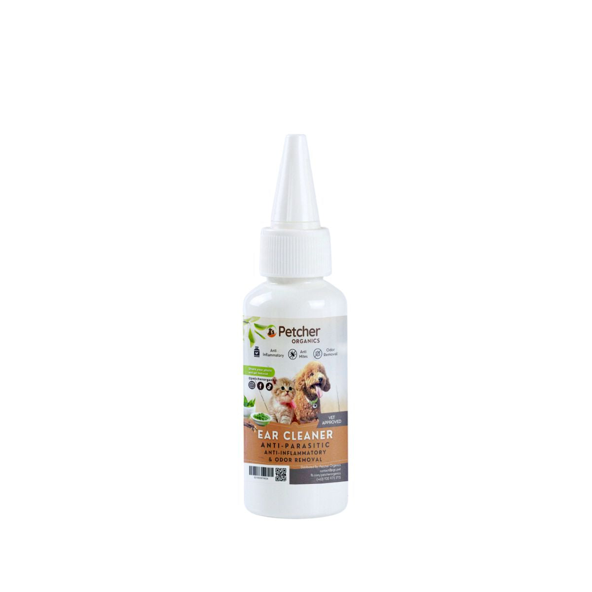 Petcher Pet Ear Cleanser 60ml Odor Remover for Dogs and Cats