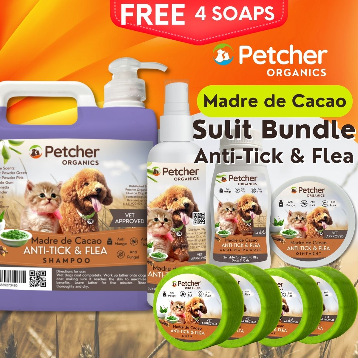 Petcher Madre De Cacao Tick and Flea Pet Bundle Pack for Dogs and Cats