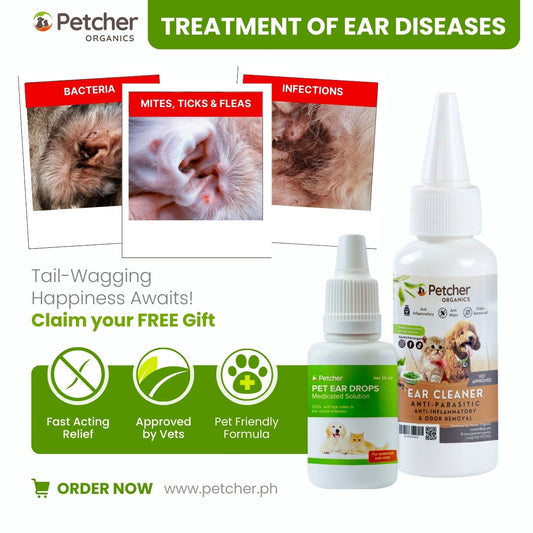 Petcher Ear Drops Cleanser 20ml Ear Mites and Odor Remover for Dogs and Cats