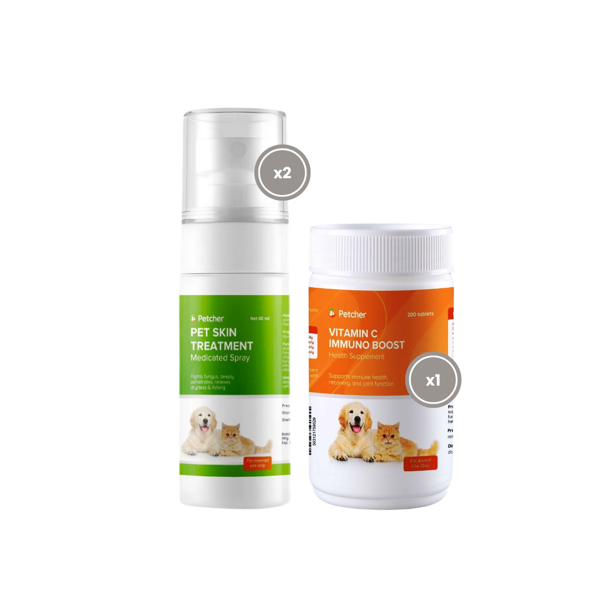 Petcher Pet Skin Spray and Multivitamins for Dog & Cat Health Bundle