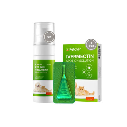 Petcher Ivermectin Spot On and Pet Skin Treatment Spray for Dogs & Cats