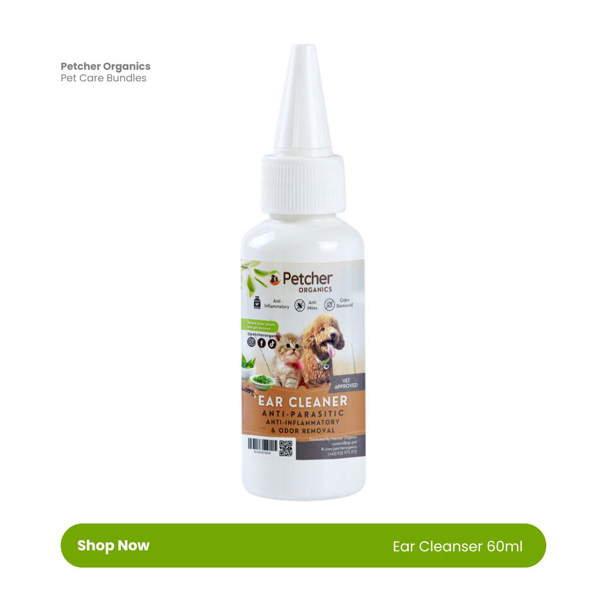 Petcher Ear Cleanser 60ml for Dogs and Cats