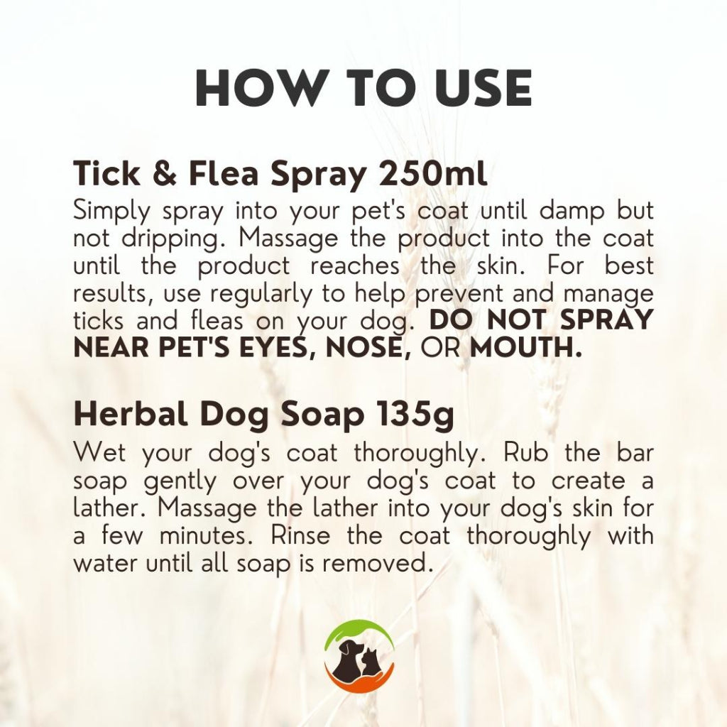 Petcher Tick and Flea Care Bundle Pet Spray 250ml with Herbal Soap