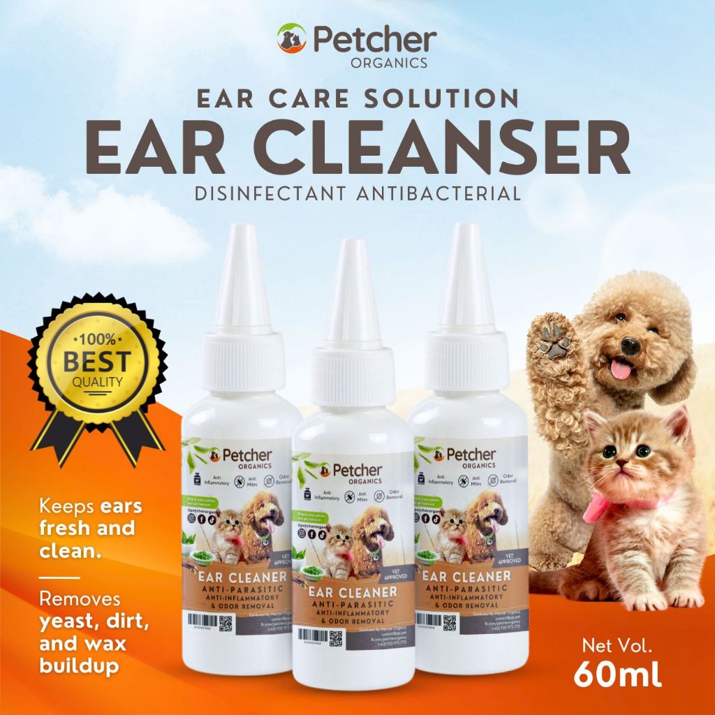 Petcher Pet Ear Cleanser 60ml Odor Remover for Dogs and Cats