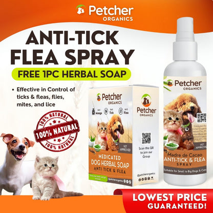 Petcher Tick and Flea Care Bundle Pet Spray 250ml with Herbal Soap