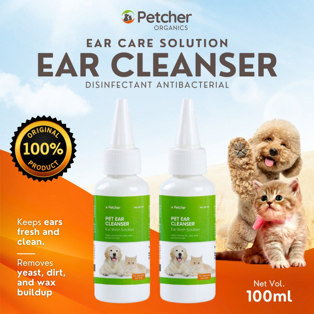 Petcher Pet Ear Cleanser 100ml Earwax and Odor Remover for Dogs and Cats