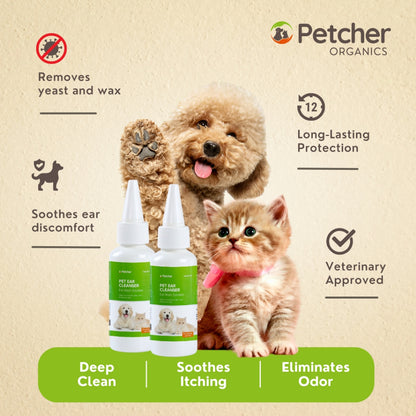 Petcher Pet Ear Cleanser 100ml Earwax and Odor Remover for Dogs and Cats