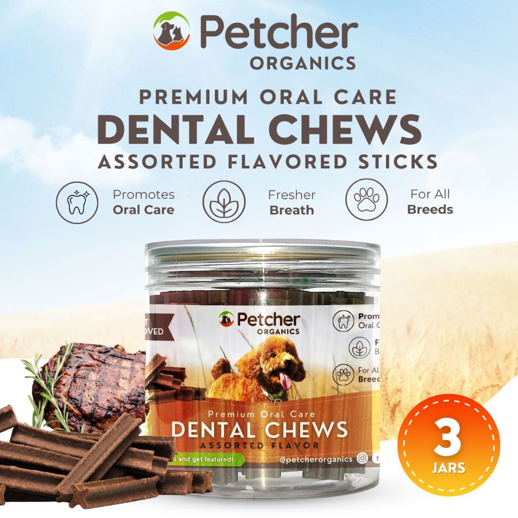 Petcher Bundle of 3 Assorted Flavor Dog Dental Sticks in Jar