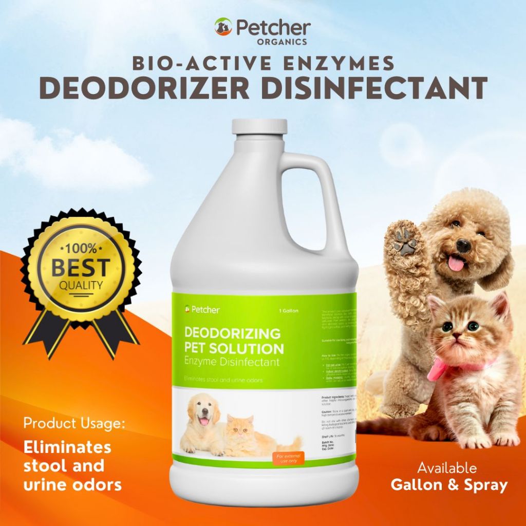 Petcher Enzyme Deodorizer 1 Liter and 1 Gallon Pet Disinfectant