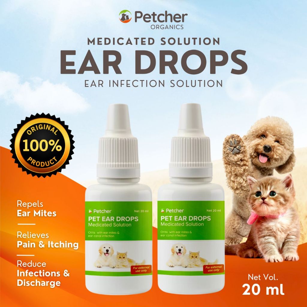 Petcher Pet Ear Drops 20ml Ear Mites and Itching Treatment for Dogs and Cats