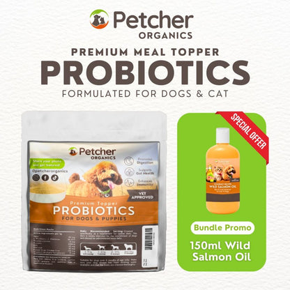 Petcher Pet Probiotic Powder and Salmon Oil Bundle Meal Topper for Dogs and Cats