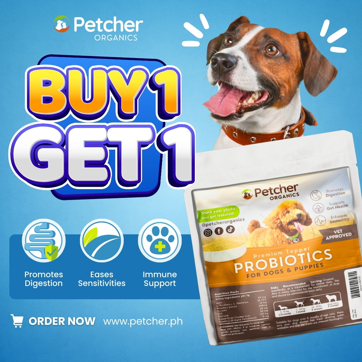 Petcher Probiotic Powder 30g Meal Topper for Dogs